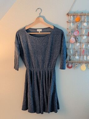 Heathered Navy Long-Sleeve Fit & Flare Dress